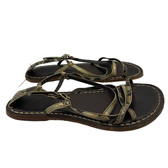 Bernardo Gold Snake Skin Strappy Flat Sandals Sz 8 - Picture 1 of 7